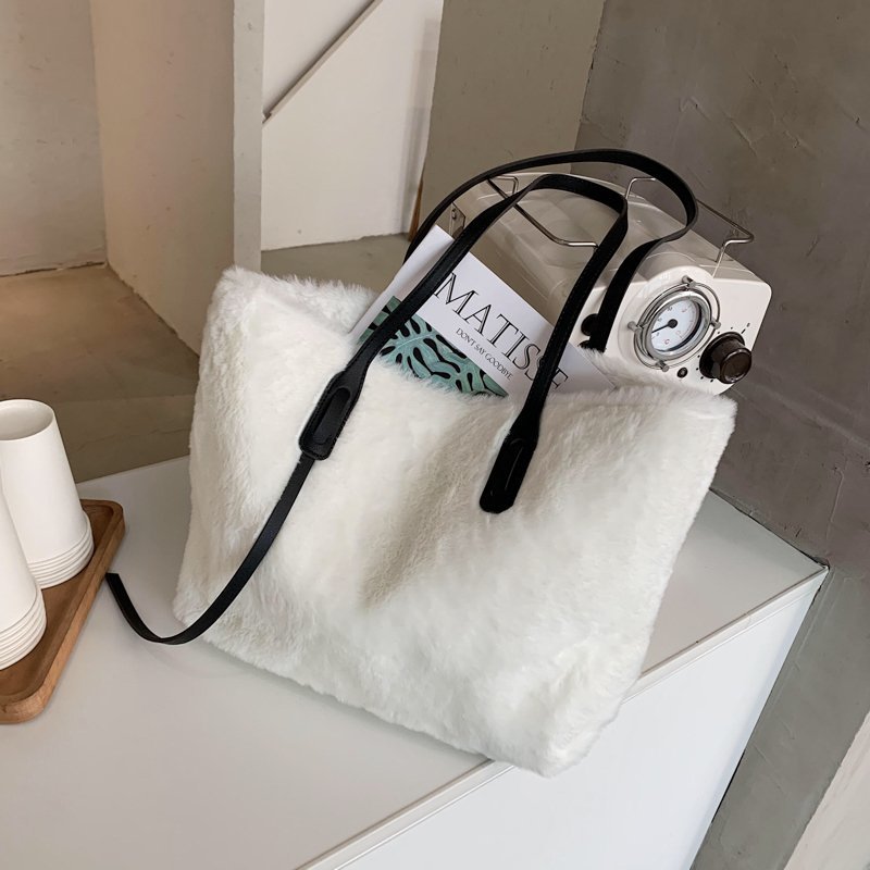 Borse a tracolla pelose per donna borse invernali borse e portamonete in morbida pelliccia sintetica morbida borsa a mano ad alta capacità da donna 6527: bianca