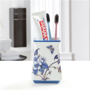 Ceramics Bathroom Set Liquid Soap Dish Toothbrush Holder/Rack Lover Gargle Cup Dental Jar Flowers &amp; Bird Pastoral Style: Toothbrush Holder 5