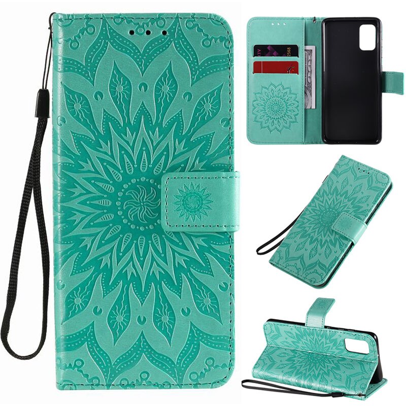 Telefoon Case Voor Honor 9S Cover Met Landyard Kaartsleuven Portemonnee Stijl Honor 9S Lederen Telefoon Cover 3D patroon Bloem Retro Cases: Green Case