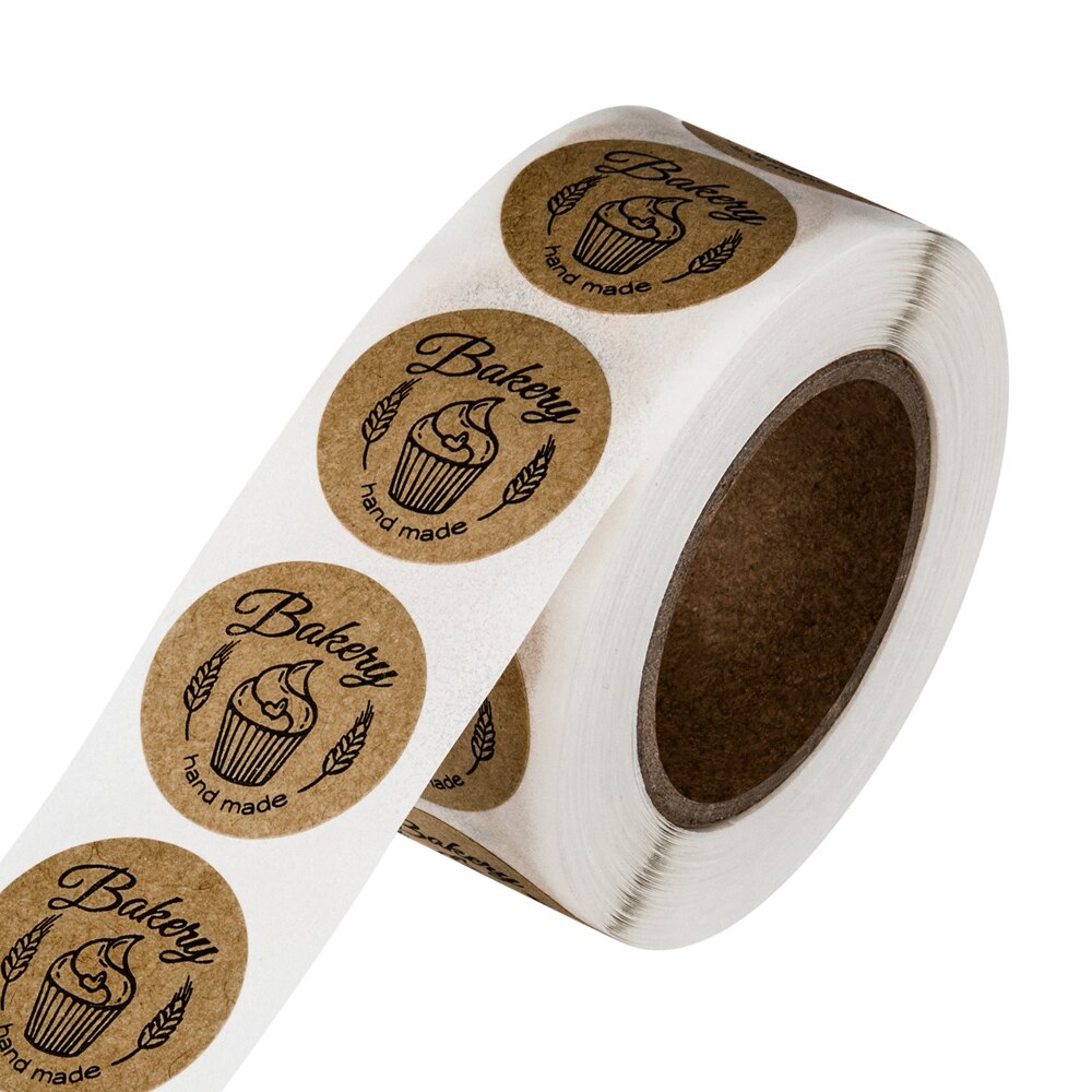 100-500pcs Kraft Paper "bakery"hand Made Stickers Scrapbooking For Cookie Boxes Seal Labels Sticker Cute Stationery Sticker 1in
