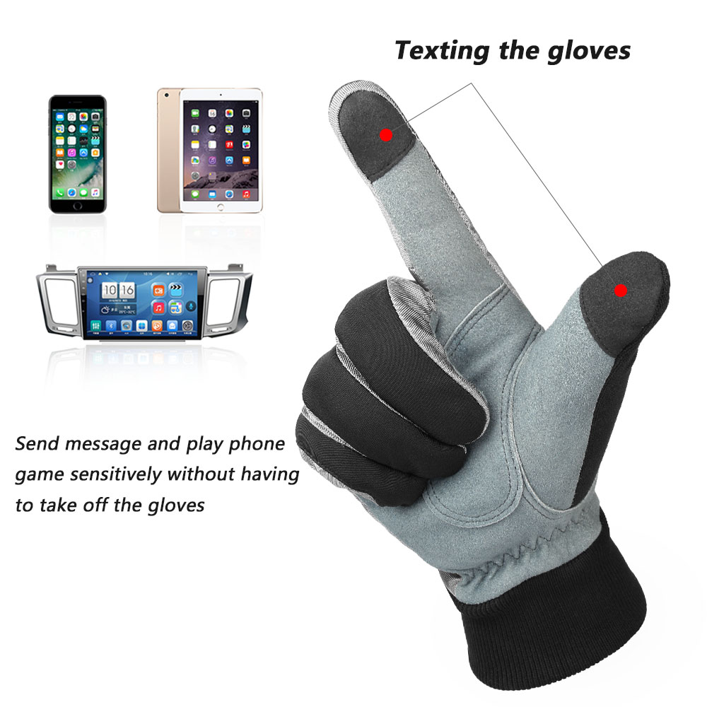 OZERO Lederen handschoenen voor heren, gevoerd, winddicht, waterdicht en touchscreen, lederen winterhandschoenen, voor stad, auto (cadeaus voor mannen