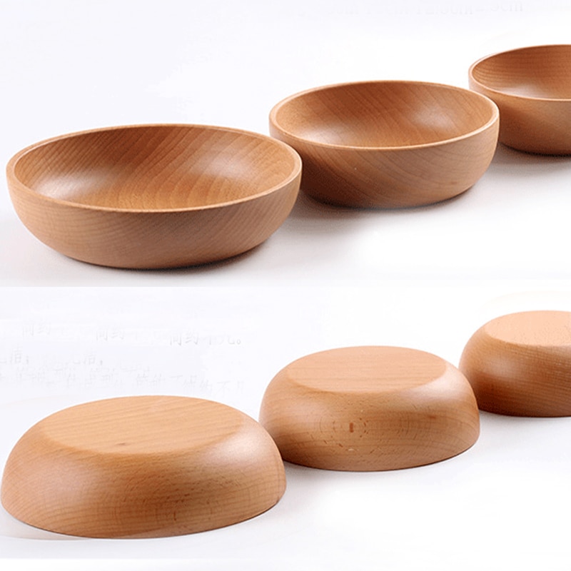 Wooden Salad Bowl Large Round Wood Salad Soup Dining Bowl Plates Premium Wood Kitchen Utensils Set Natural HandMade
