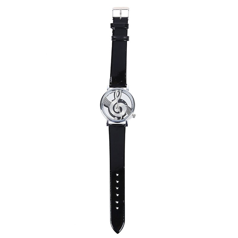 Horloge Van Muziek Klok Skeleton Black Quartz Imitatie Lederen