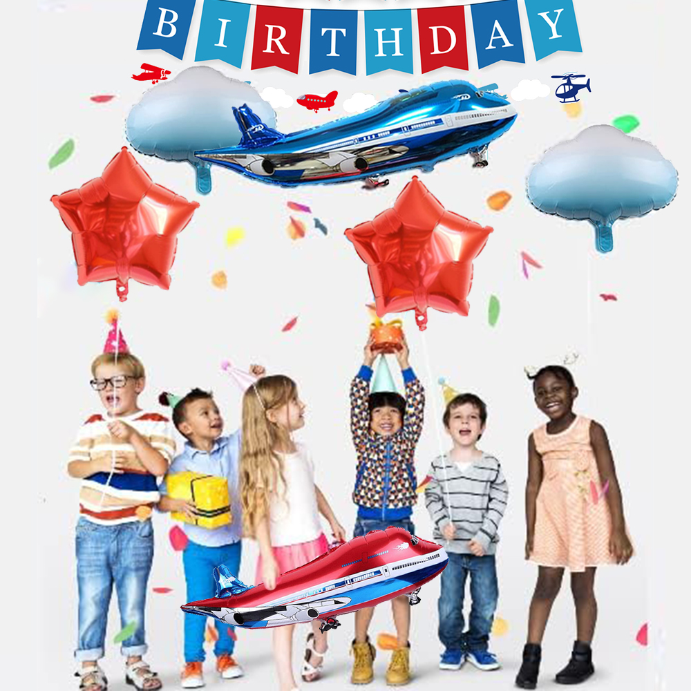 Airplane Foil Balloon Set 32in Number Balloons Banner Kids Boys Girls Airplane Birthday Decorations Aviator Baby Shower Supplies