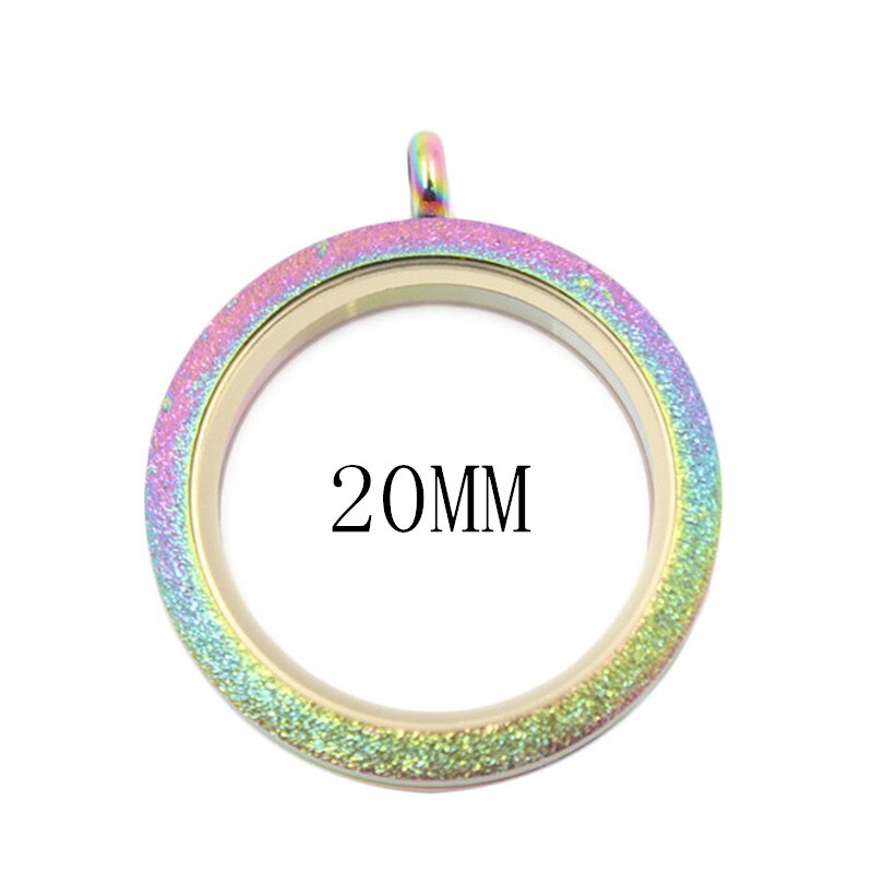 Waterproof Black Stainless Steel Floating Locket Pendant Screw Living Memory Glass Locket Necklace Father's Day: 20mm rainbow