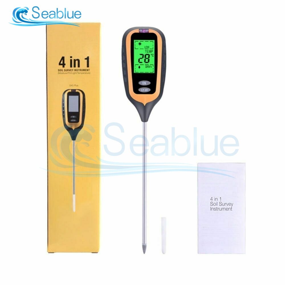 4 in 1 Digital Soil Moisture Meter PH Meter Temperature Sunlight Tester For Garden Farm Lawn Plant Tool With LCD Displayer