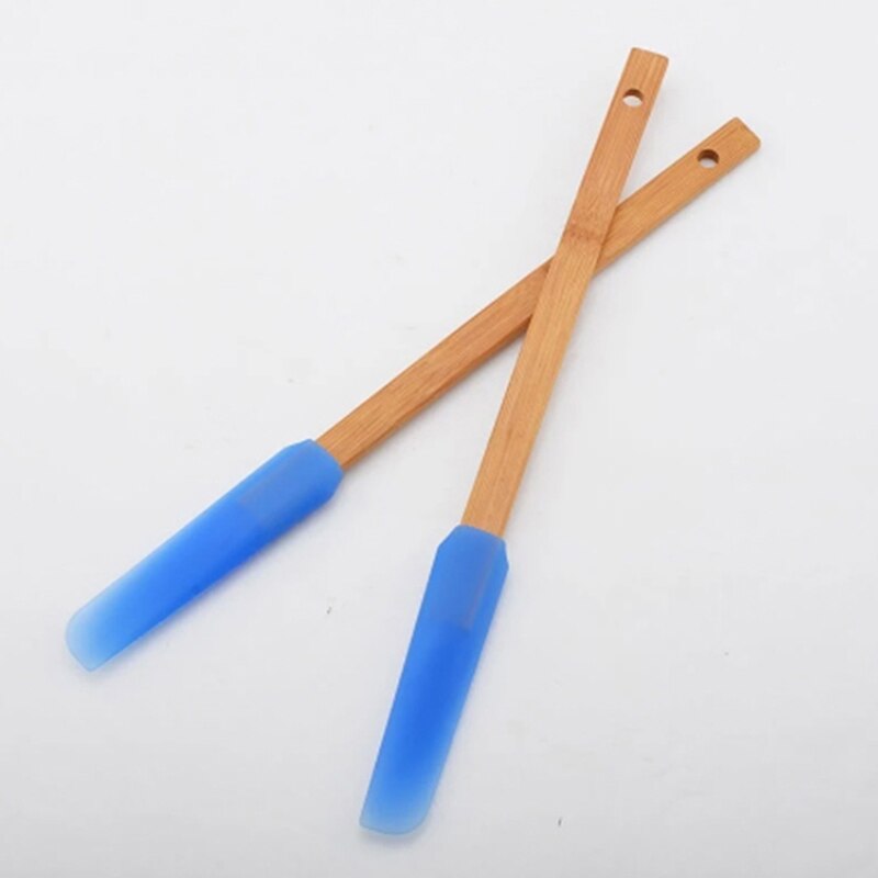 1Pcs Bamboo Handle Blue Silicone Spatula Non-stick Cake DIY Brush Kitchen Tools Multi Purpose Outdoor BBQ Scraper