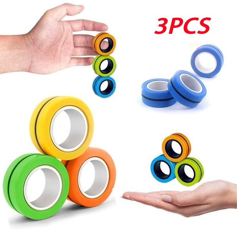 Grappige Relief Magnetische Ringen Fidget Speelgoed Voor Angst Anti-Stress Roller Vingertop Speelgoed Volwassen Kinderen Vinger Spinner Magische Ringen