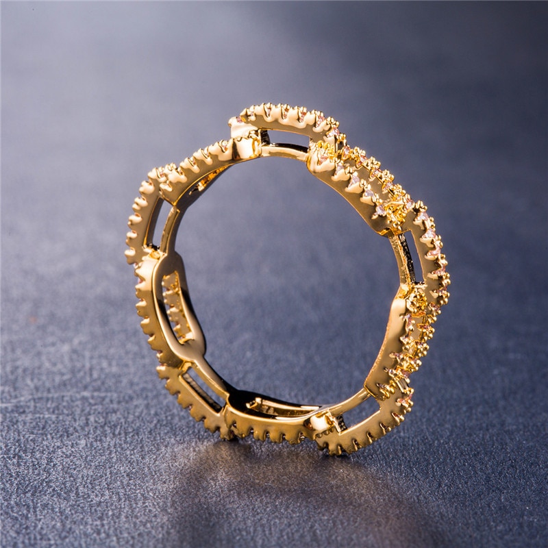 Creatieve Keten Dames Ring Zirkoon Ring Voor Vrouwen Verzilverde Rose Goud Koper Strass Ring Populaire Trouwring Sieraden