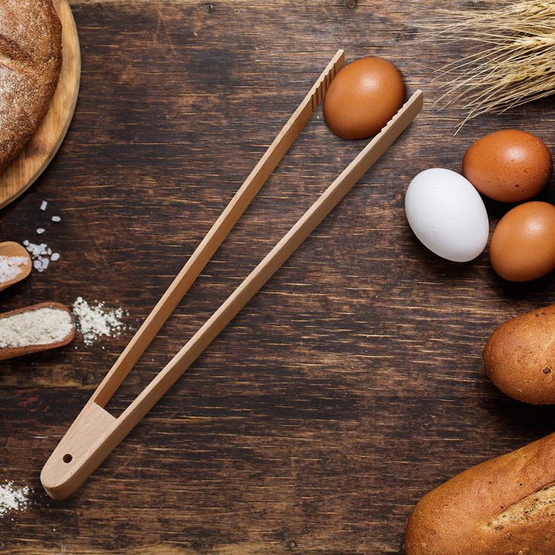 4 pakker 12 tommer træbrødristertænger køkkentænger til servering af mad, vending af kød, gribende toast og mere