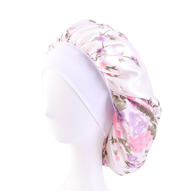 Gorro de satén liso con ajuste para el cabello para mujer, gorro de seda para dormir de noche, accesorios de estilismo para el cabello, 36cm: White