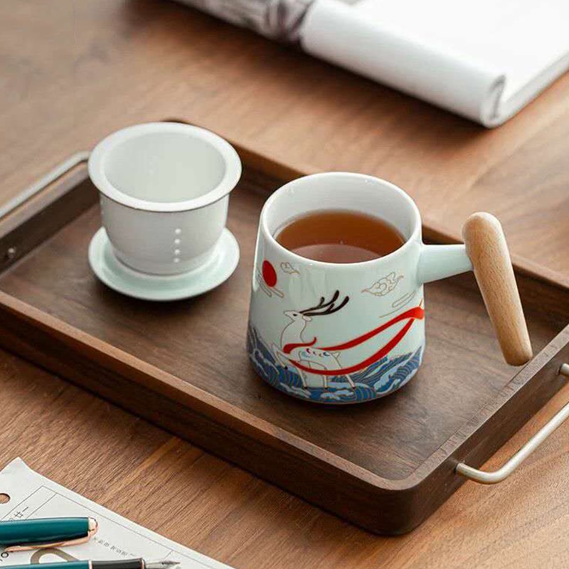 Kaffekrus keramisk te kop te adskillelse stor kapacitet filter med dæksel guofeng krus hjem par personlig kontor kop boks