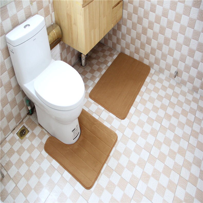 Thicken Sponge Toilet Rugs Bathroom Bath Mat Set Stripes Water Absorption Toilet Floor Carpets Shower Room Rugs 50*60 50*80cm: khaki / 50x60 cm 50x80cm