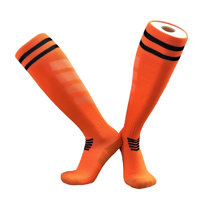 Calcetines de fútbol profesionales para niños y adultos, medias largas de entrenamiento hasta la rodilla, transpirables, de nailon: L / Naranja