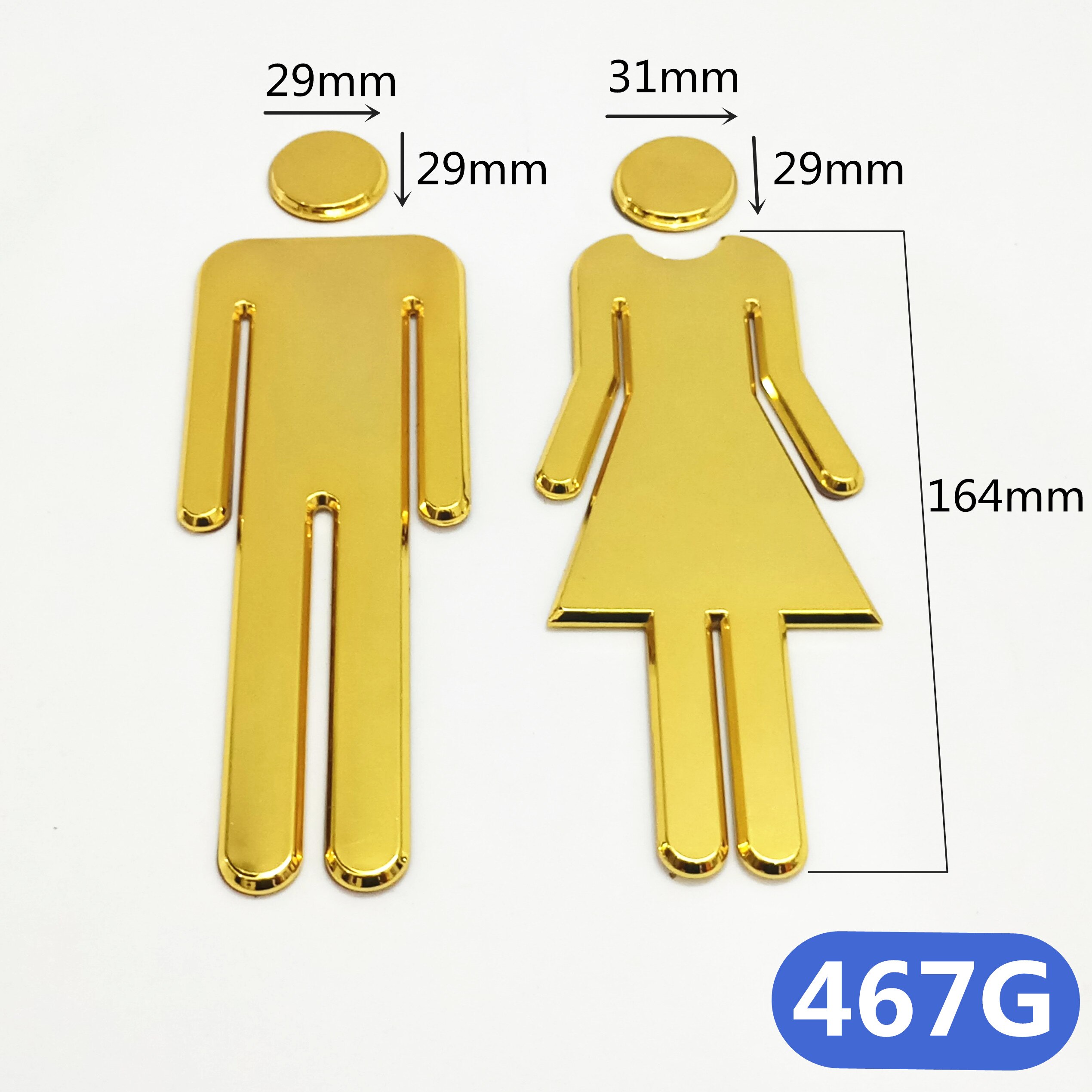 3D Diy Mannen Vrouwen Wc Deur Teken Sticker Badkamer Toilet Wc Deur Teken Voor Wc Deur Teken Muursticker Deur entree Teken: Gold Color