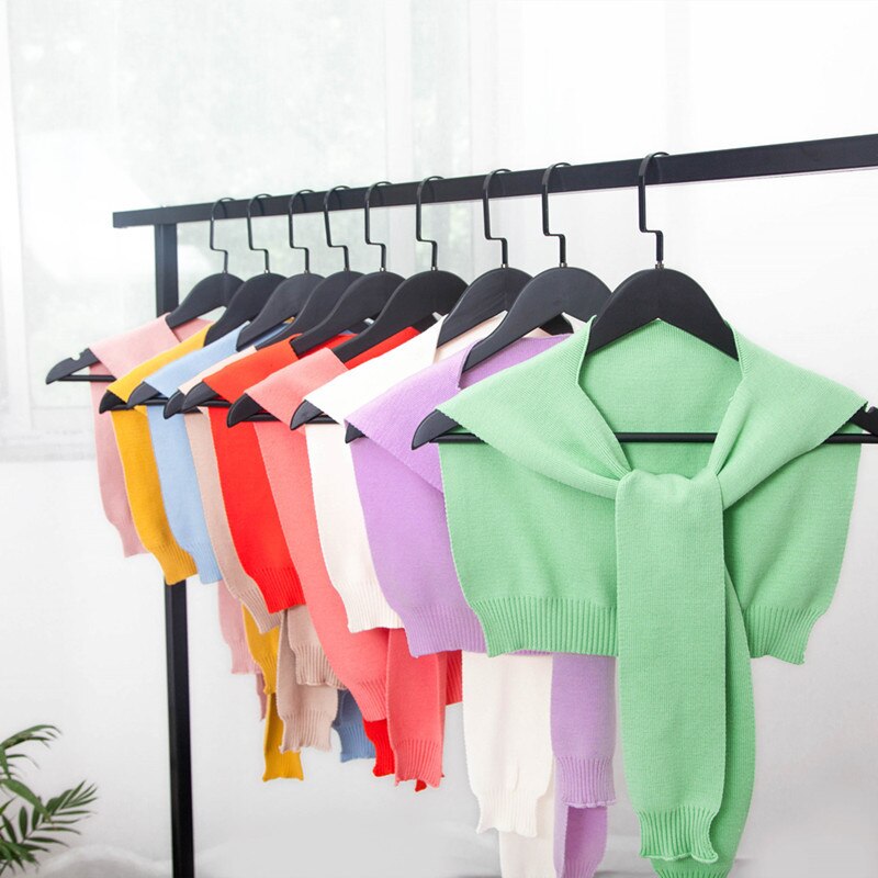 Automne hiver femmes noué faux col châle filles tricoté couleur unie petite Cape chauffe épaules écharpe en cachemire