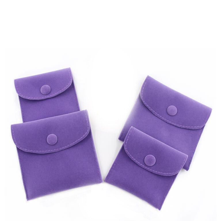 Umschlag samt Schmuck Tasche mit Snap Lagerung Tragbare Weiche Lint Samt Flanell Armband Halskette Tasche: purple / 8x8cm