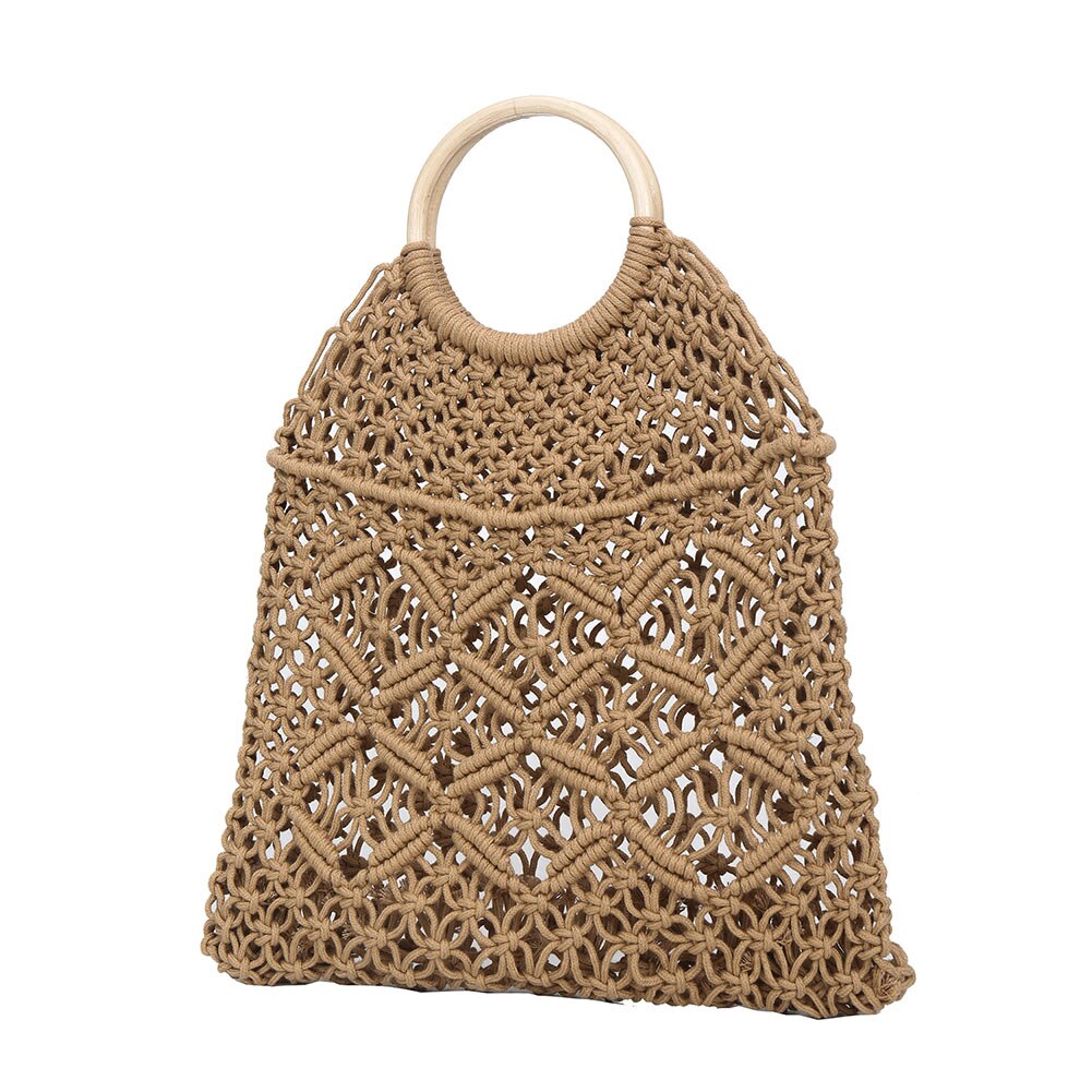 Women Handbag Handmade Straw Woven Round Handle Ring Large Capacity Summer Beach Bags -B5