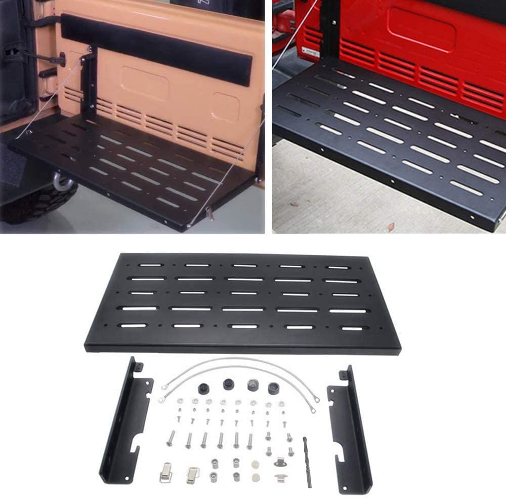 Tailgate Table JK JKU Rear Door Table Aluminum Alloy Black Rear Foldable Back Shelf for Jeep-Wrangler JK 2007: Default Title