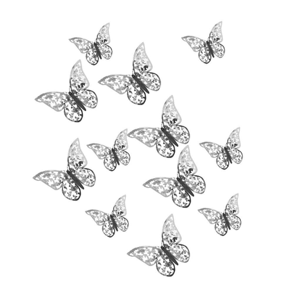 48 stuks stickers, 3d vlinders als muurstickers, huisdecoratie, 3d gouden en zilveren vlinders als decoratie voor de bruiloft in de woonkamer.: K