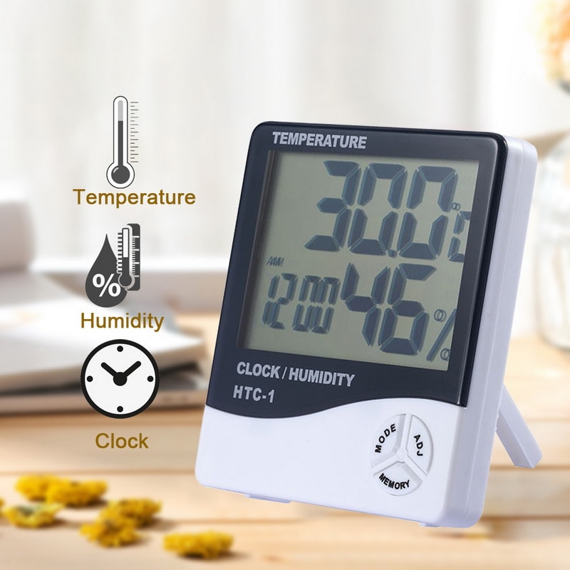 Lcd digital vækkeur temperatur luftfugtighedsmåler indendørs udendørs hygrometer termometer hukommelse vejrstation htc -1 htc -2