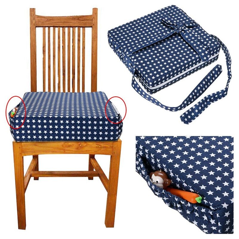 2 stk stol stigende pude aftagelig højstol booster pude vaskbare tykke stol sædeunderlag - blå og grå