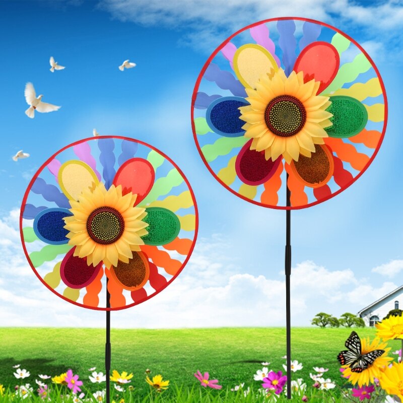 Sunflower Windmill Wind Spinner Sequins Whirligig Wheel Home Yard Party Decor Y4QA