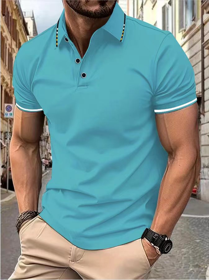 Polo d'été décontracté à manches courtes pour hommes, T-shirt à revers de couleur, à la: M / BLEU CIEL