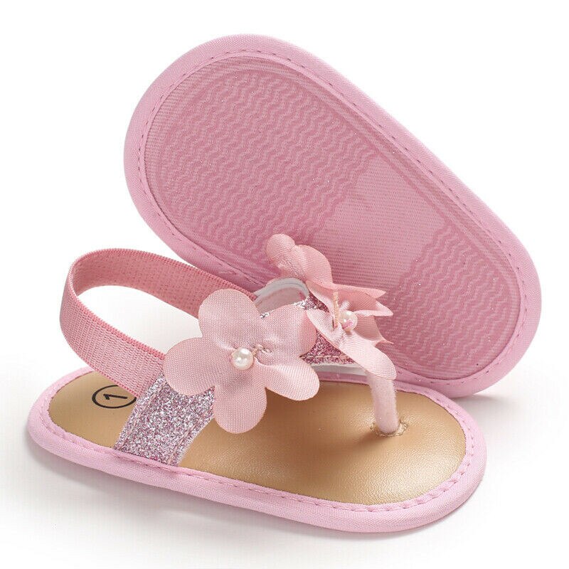 Nyfødt baby piger børn småbørn imiteret læder blomstersko sandaler sommersko prewalker: Lyserød / 7-12 måneder