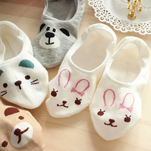 10 Kleur Vrouwen Onzichtbare Katoenen Sokken No Show Antislip Loafer Liner Low Cut Cartoon Animal Bears Konijnen Katten Boot Korte feminino