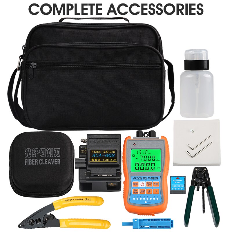 14pcs/set FTTH Fiber Optic Tool Kit with Fiber Cleaver -70~+10dBm Optical Power Meter Visual Fault Locator 5km E