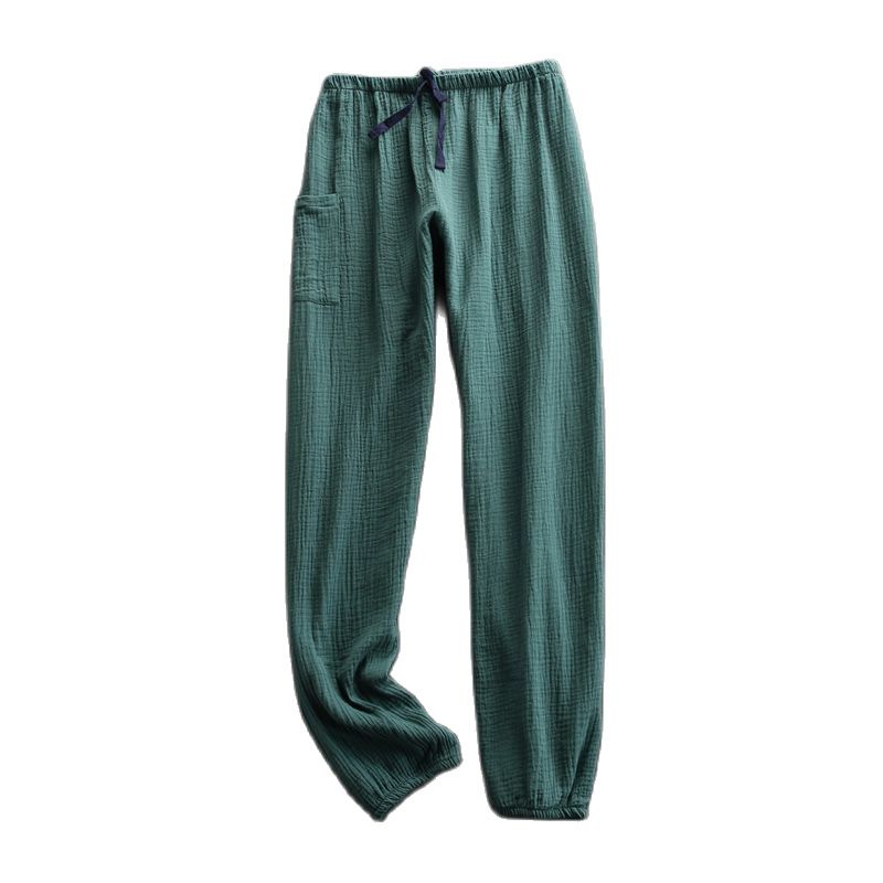 Pantalones de dormir de crepé de algodón para mujer, ropa de dormir de color sólido, pantalones de dormir de cintura elástica, pantalones de noche de salón, novedad de otoño