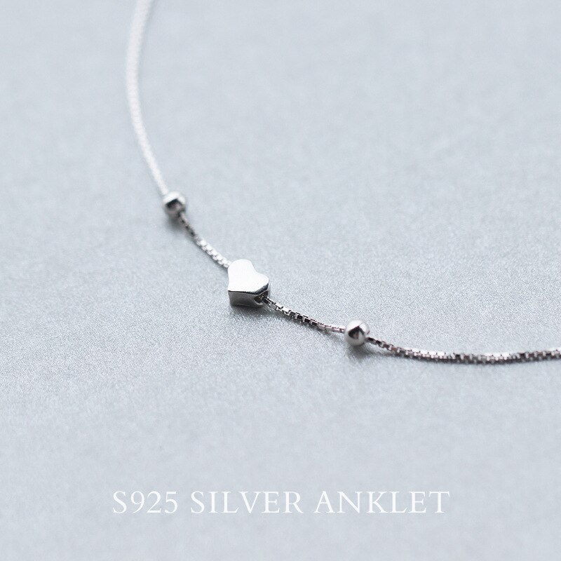 925 Sterling Silver Romantic Small Heart Charm Anklet For Women S925 Ankle Bracelet Adjustable Length