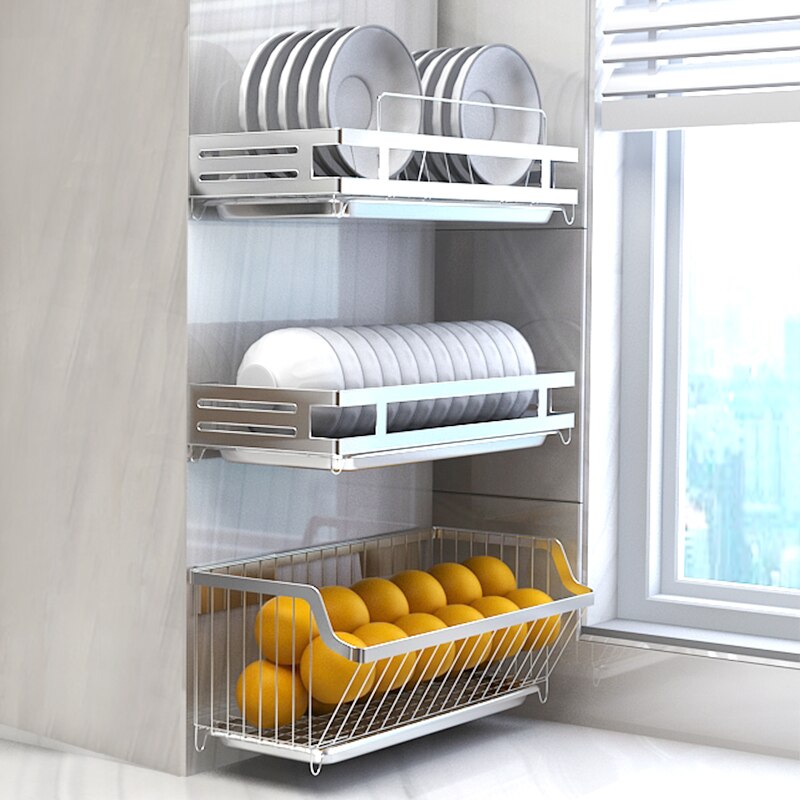 304 Rvs Wall Mount Keuken Storage Rack Afdruiprek Plaat Drogen Plank 