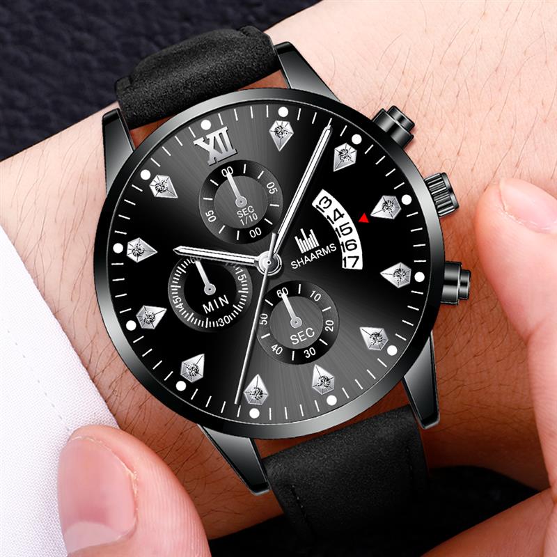 SHAARMS hommes montre bracelet en cuir Quartz montre-bracelet Date horloge Sport montres Relogio Masculino