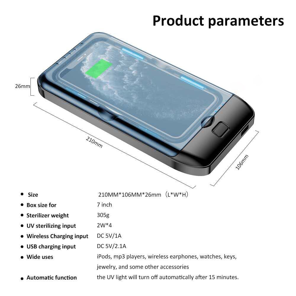 UV Cell Phone Sanitizer Cleaner with Function Disinfector for Smart Phone, Toothbrush, Makeup Tool, Glasses, Jewelry and More