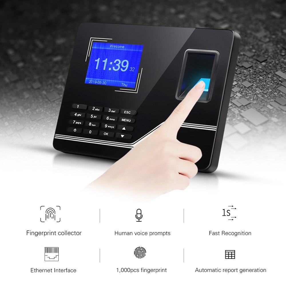 Biometric Fingerprint Password Time Attendance Machine with 2.8 Inch TFT Screen Employee Checking-in Recorder Reader Time Clock