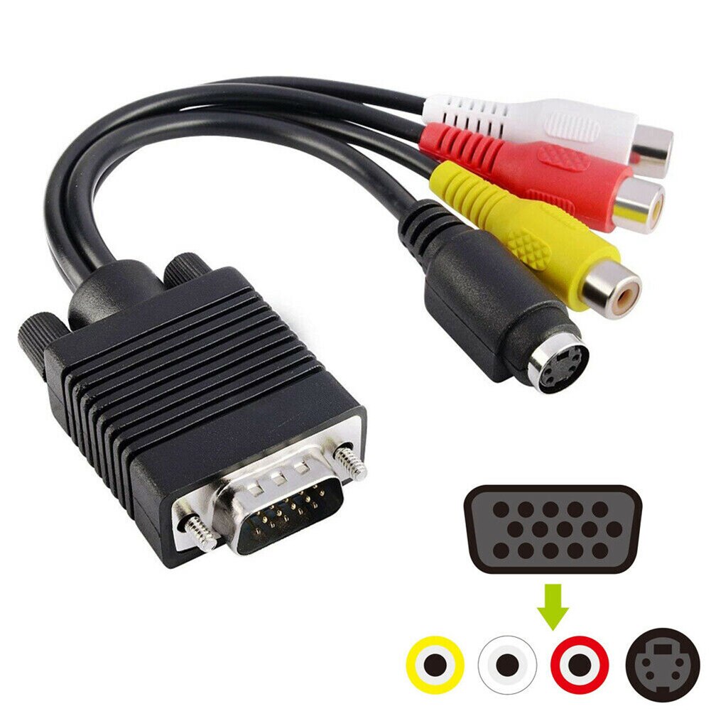 Para VGA a s-video + 3 RCA Cable Adaptador convertidor