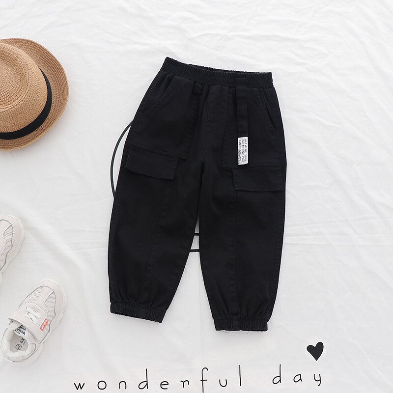 baby boy korean pants girl big pocket casual clothes boys pants CHD20183: Black / 120cm