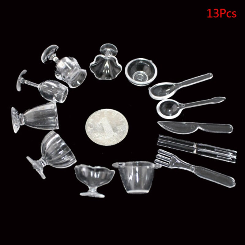 13/17Pcs Mini Transparent Kitchenware Toy Drink Cups Plate Tableware Miniatures: A1