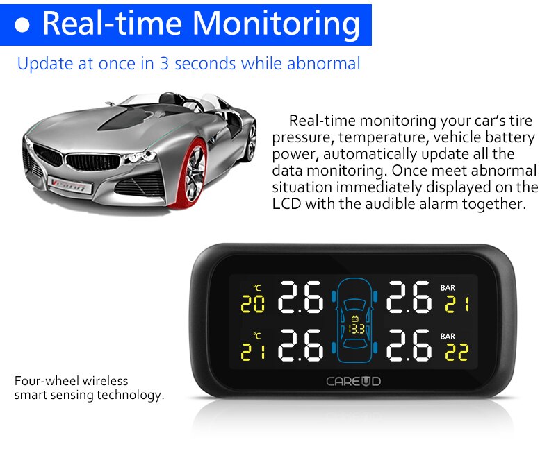 U903 Car TPMS Tire Pressure Monitoring System Four External Wireless TPMS Sensor Tool Monitor Diagnostic Tool cigarette lighter