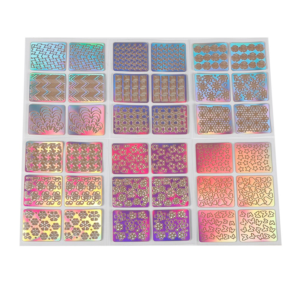 ELECOOL 6 stks Kleurrijke Gemengde 3D Nail Art Hollow Stickers Stencil Tip Template PVC Manicure Decals Decoratie