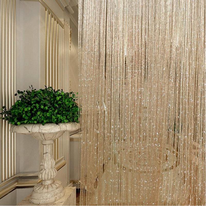 1m x 2m brillant gland Flash argent ligne chaîne rideau fenêtre porte diviseur rideau cantonnière décoration de la maison