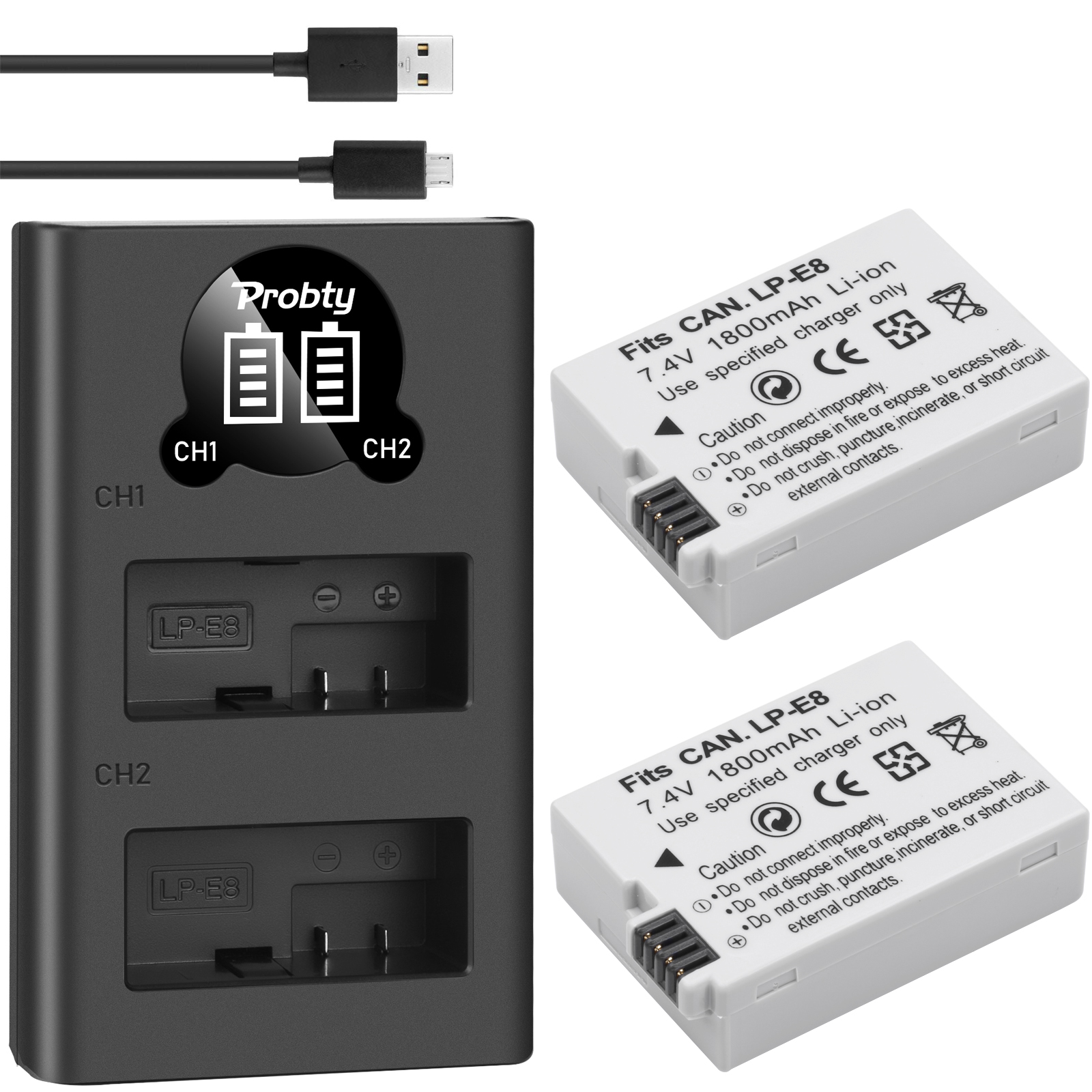 2 Pcs 1800 Mah LP-E8 LPE8 LPE8 Camera Batterijen Akku Pack Voor Canon 550D 600D 650D 700D X4 X5 X6i x7i T2i T3i T4i T5i Dslr Camera: 2BatteryWithCharger