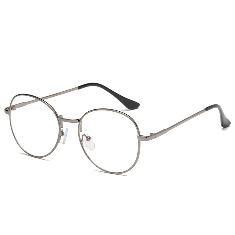 Retro anti blå lys brille ramme metal runde optiske briller linse almindelige briller briller til mænd kvinder unisex: Grå