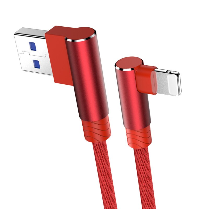 1 2 3 m 90 graden usb-gegevensopladerkabel voor iphone xs max xr  x 11 8 7 6 6s plus 5 5s ipad-snoer van oorsprong mobiele telefoon lang kort: Rood / 3m