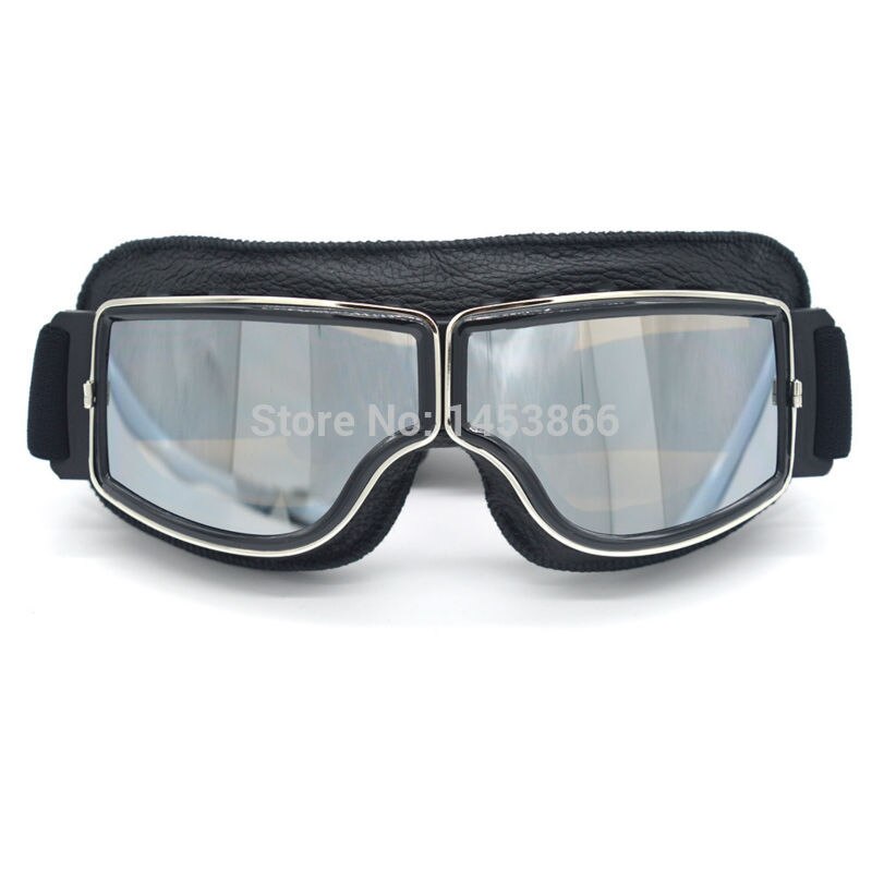 Gafas de para motocicleta, lentes de cuero Retro para casco Jet, ciclismo, todoterreno, Steampunk: Silver Lens