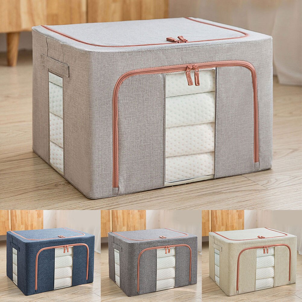 Sweater Home Zipper Space Saving Folding Steel Framework Organizer Large Capacity Clothes Storage Box With Transparent Window