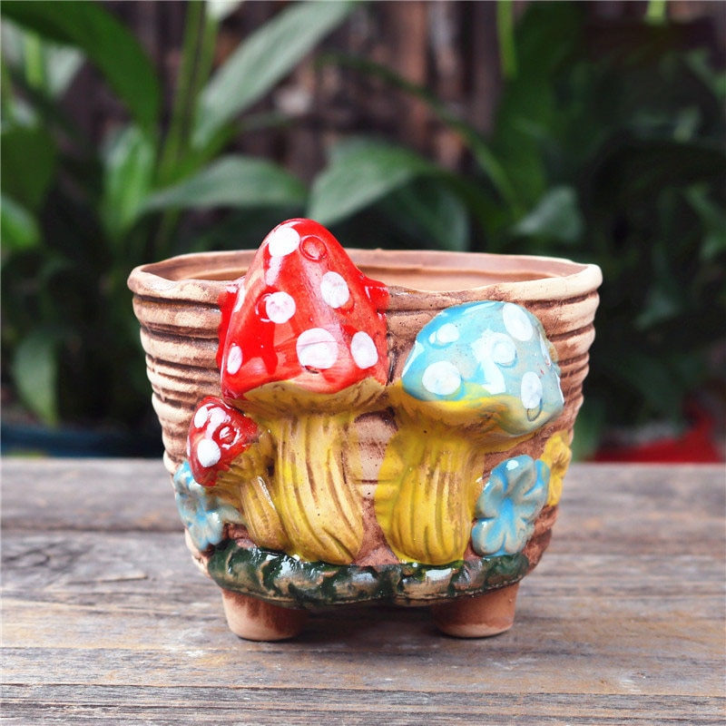 Strongwell Home Decoration Planter Mushroom Stoneware Succulent Flower Pot Living Room Decoration Planter Vintage Handicrafts