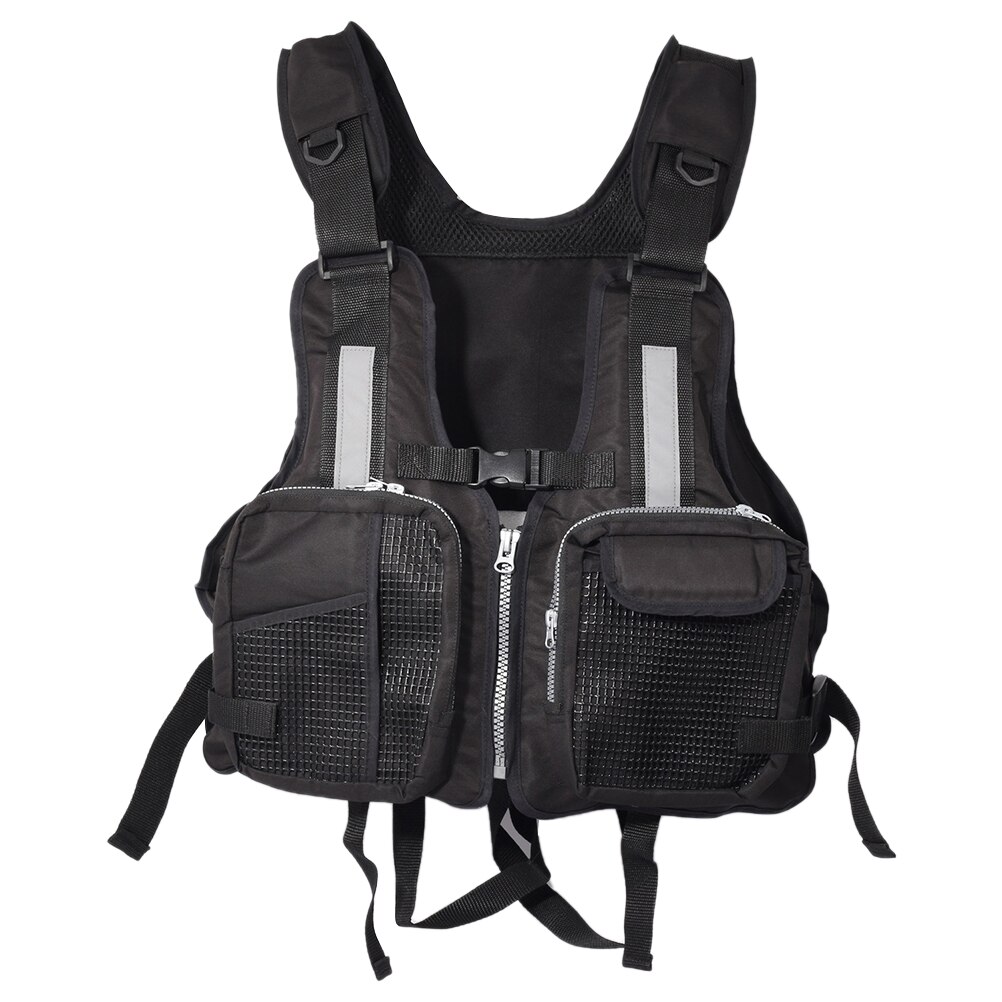 Chaleco salvavidas ajustable para adultos, salvavidas seguro para navegar, Kayak, canoa, pesca con mosca, ayuda acuática, con múltiples bolsillos: black